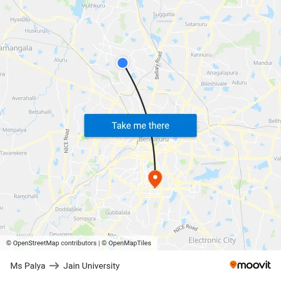 Ms Palya to Jain University map
