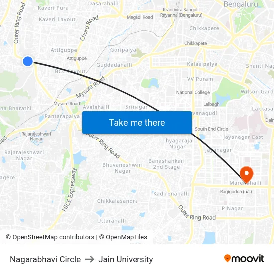 Nagarabhavi Circle to Jain University map