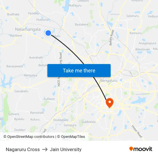 Nagaruru Cross to Jain University map