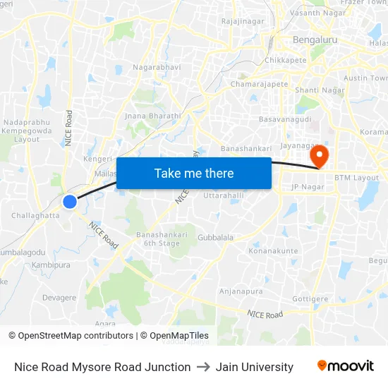 Nice Road Mysore Road Junction to Jain University map
