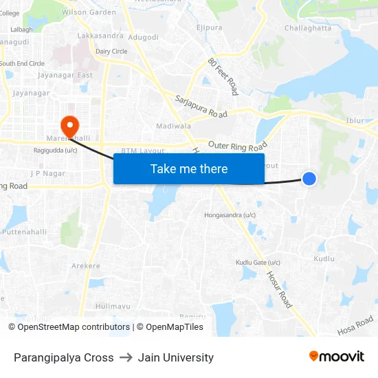 Parangipalya Cross to Jain University map