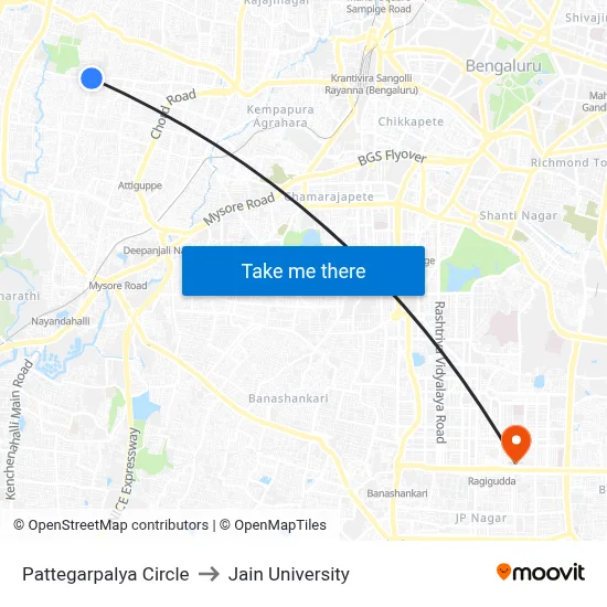 Pattegarpalya Circle to Jain University map