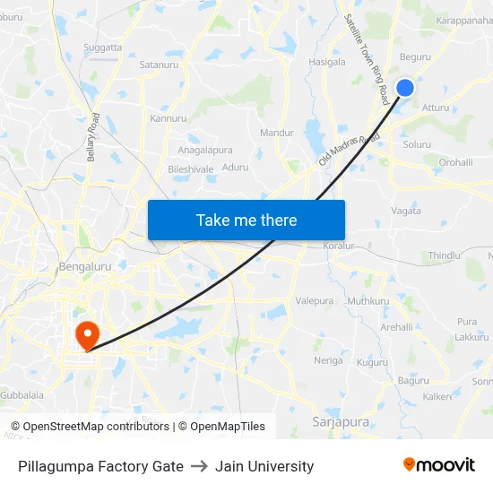 Pillagumpa Factory Gate to Jain University map