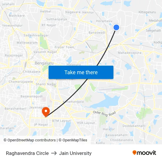 Raghavendra Circle to Jain University map