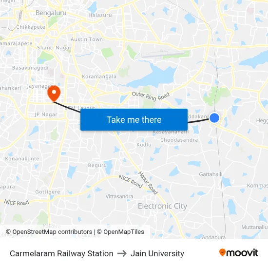 Carmelaram Railway Station to Jain University map