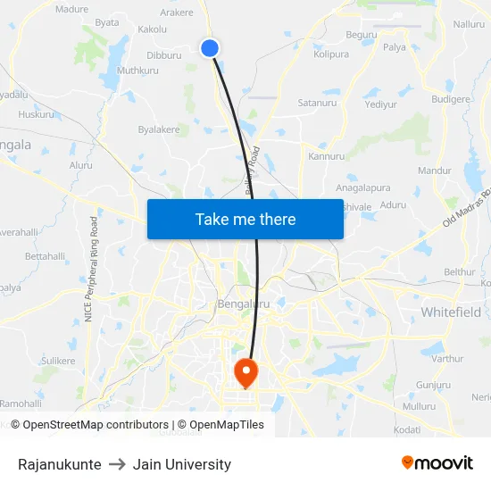 Rajanukunte to Jain University map