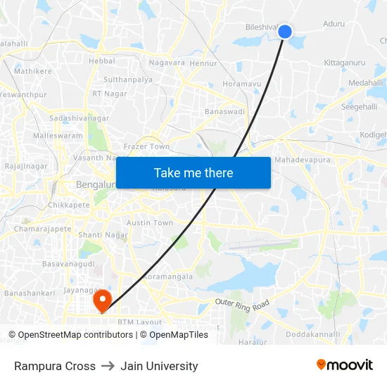Rampura Cross to Jain University map