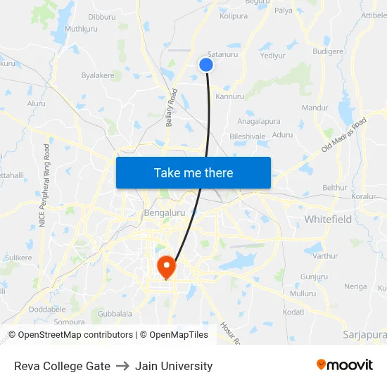 Reva College Gate to Jain University map