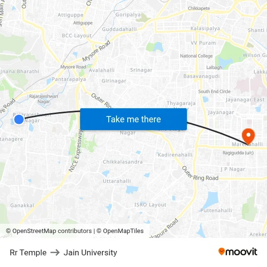 Rr Temple to Jain University map
