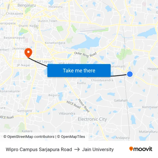 Wipro Campus Sarjapura Road to Jain University map