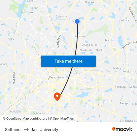 Sathanur to Jain University map