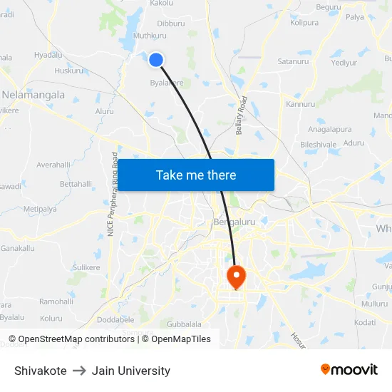 Shivakote to Jain University map
