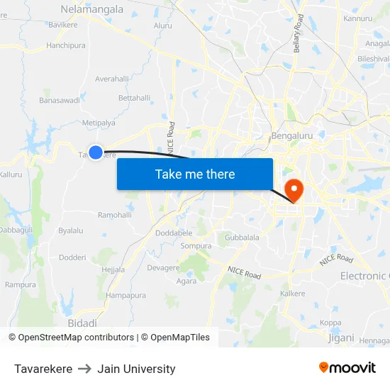 Tavarekere to Jain University map