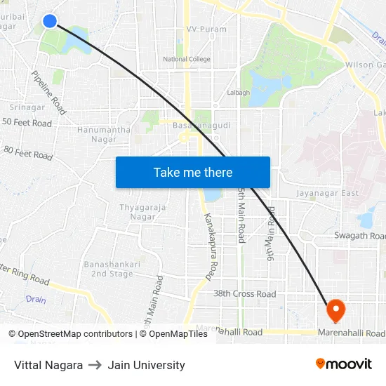 Vittal Nagara to Jain University map