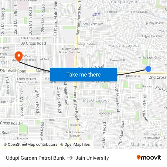 Udupi Garden Petrol Bunk to Jain University map