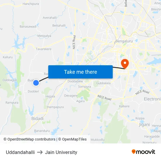 Uddandahalli to Jain University map