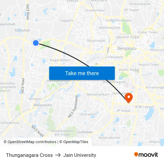 Thunganagara Cross to Jain University map