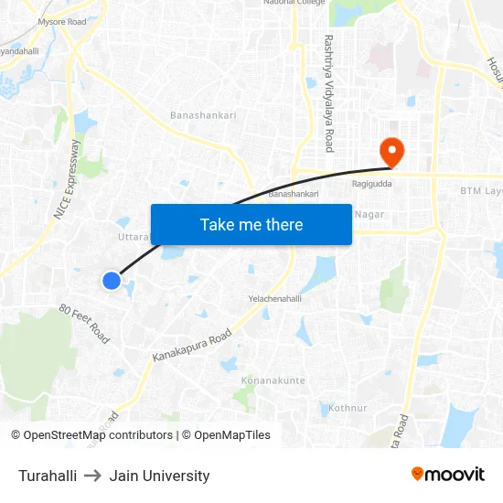 Turahalli to Jain University map