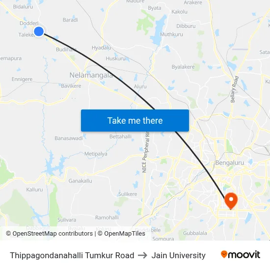 Thippagondanahalli Tumkur Road to Jain University map
