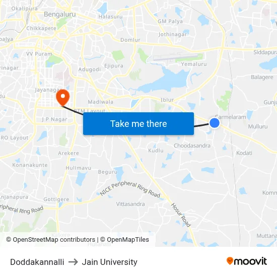 Doddakannalli to Jain University map