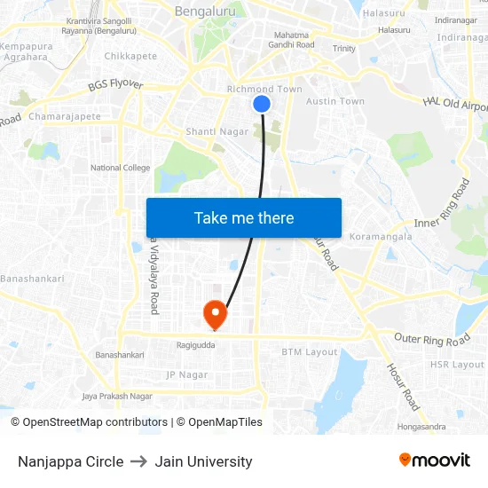 Nanjappa Circle to Jain University map