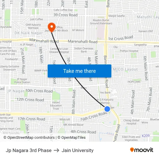 Jp Nagara 3rd Phase to Jain University map