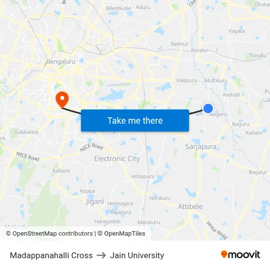 Madappanahalli Cross to Jain University map