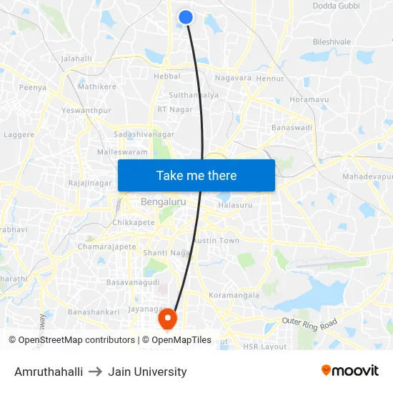 Amruthahalli to Jain University map