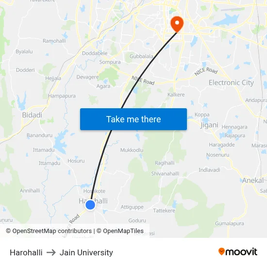 Harohalli to Jain University map