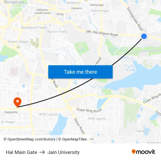 Hal Main Gate to Jain University map