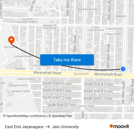 East End Jayanagara to Jain University map
