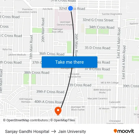 Sanjay Gandhi Hospital to Jain University map
