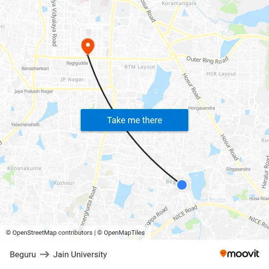 Beguru to Jain University map