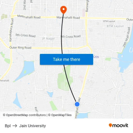 Bpl to Jain University map