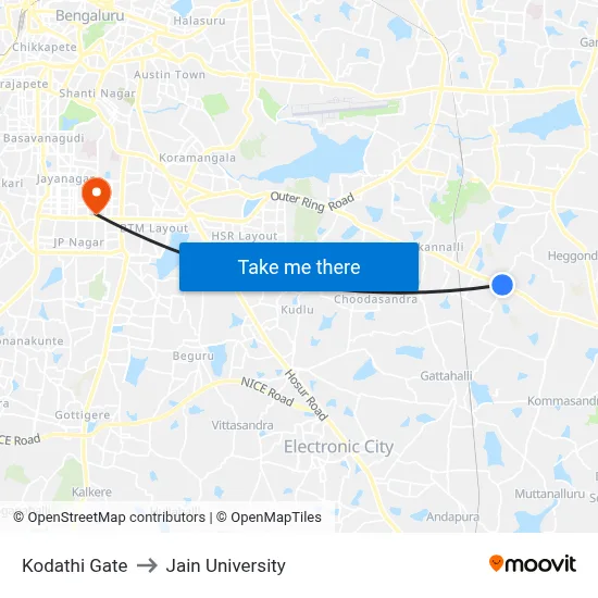 Kodathi Gate to Jain University map