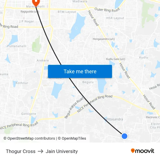 Thogur Cross to Jain University map