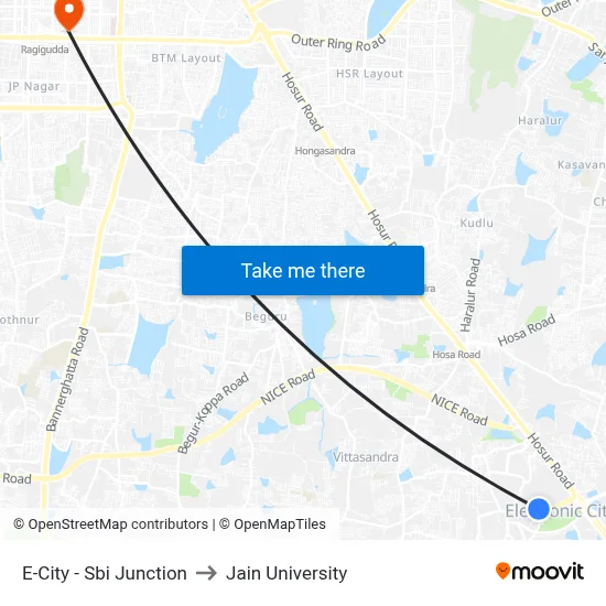 E-City - Sbi Junction to Jain University map