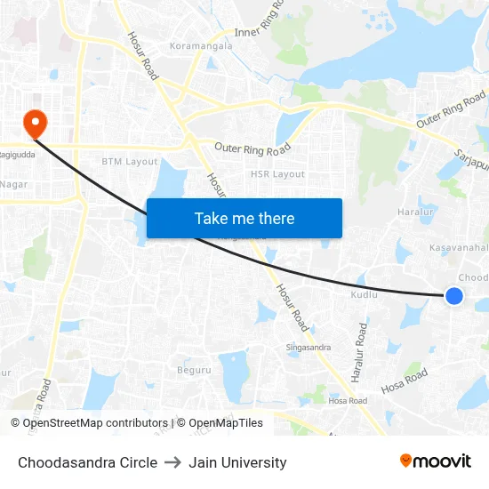 Choodasandra Circle to Jain University map