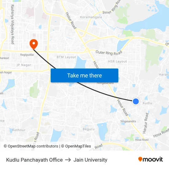 Kudlu Panchayath Office to Jain University map