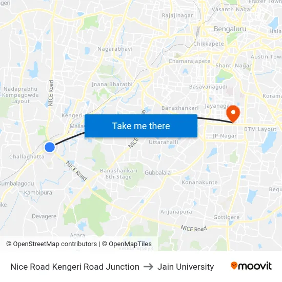 Nice Road Kengeri Road Junction to Jain University map