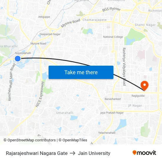 Rajarajeshwari Nagara Gate to Jain University map