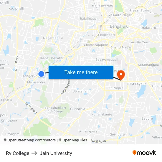 Rv College to Jain University map