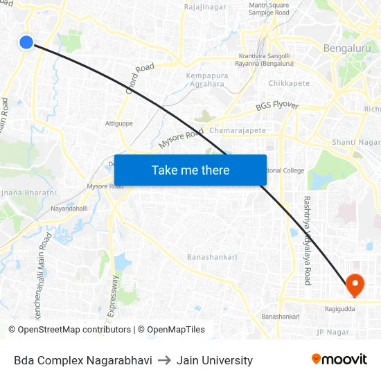 Bda Complex Nagarabhavi to Jain University map