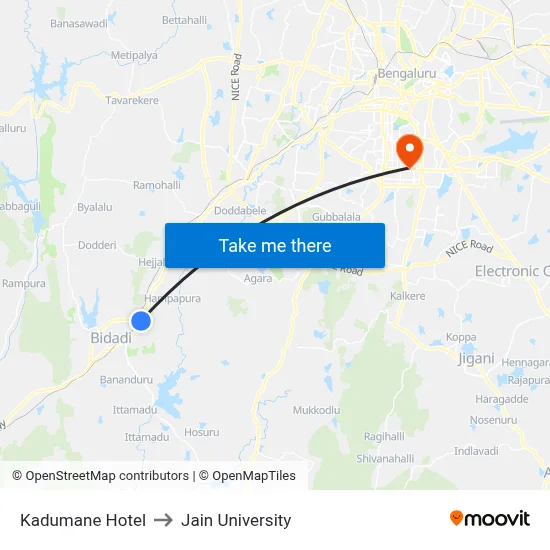 Kadumane Hotel to Jain University map