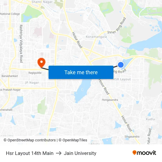 Hsr Layout 14th Main to Jain University map