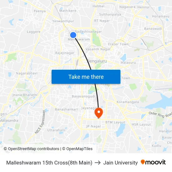 Malleshwaram 15th Cross(8th Main) to Jain University map