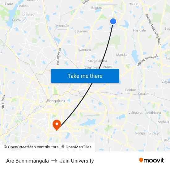 Are Bannimangala to Jain University map