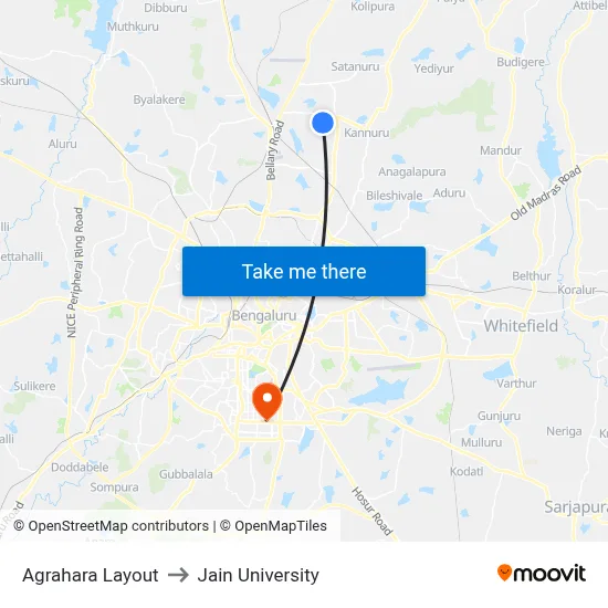 Agrahara Layout to Jain University map