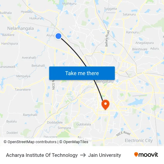 Acharya Institute Of Technology to Jain University map