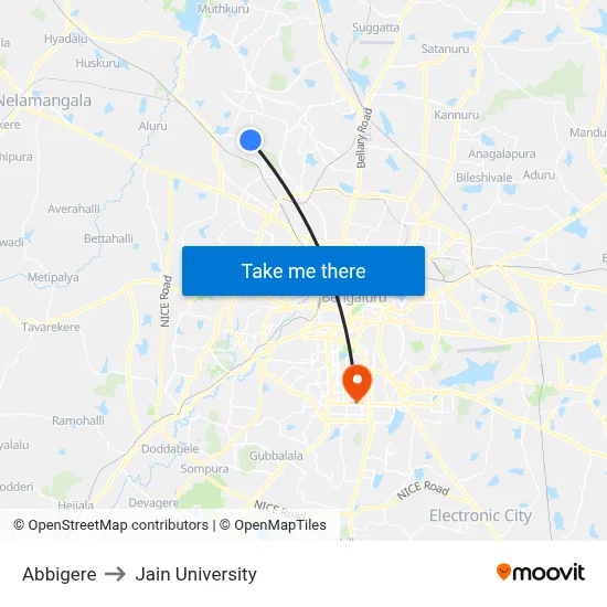 Abbigere to Jain University map